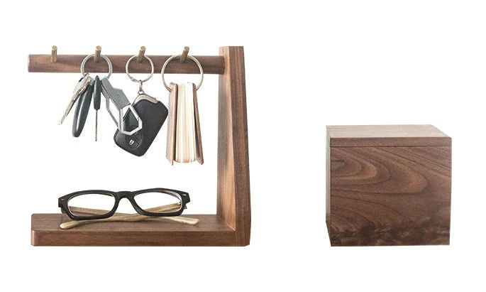 Key Organizer Solid Wood Shelf With 6 Brass Hooks