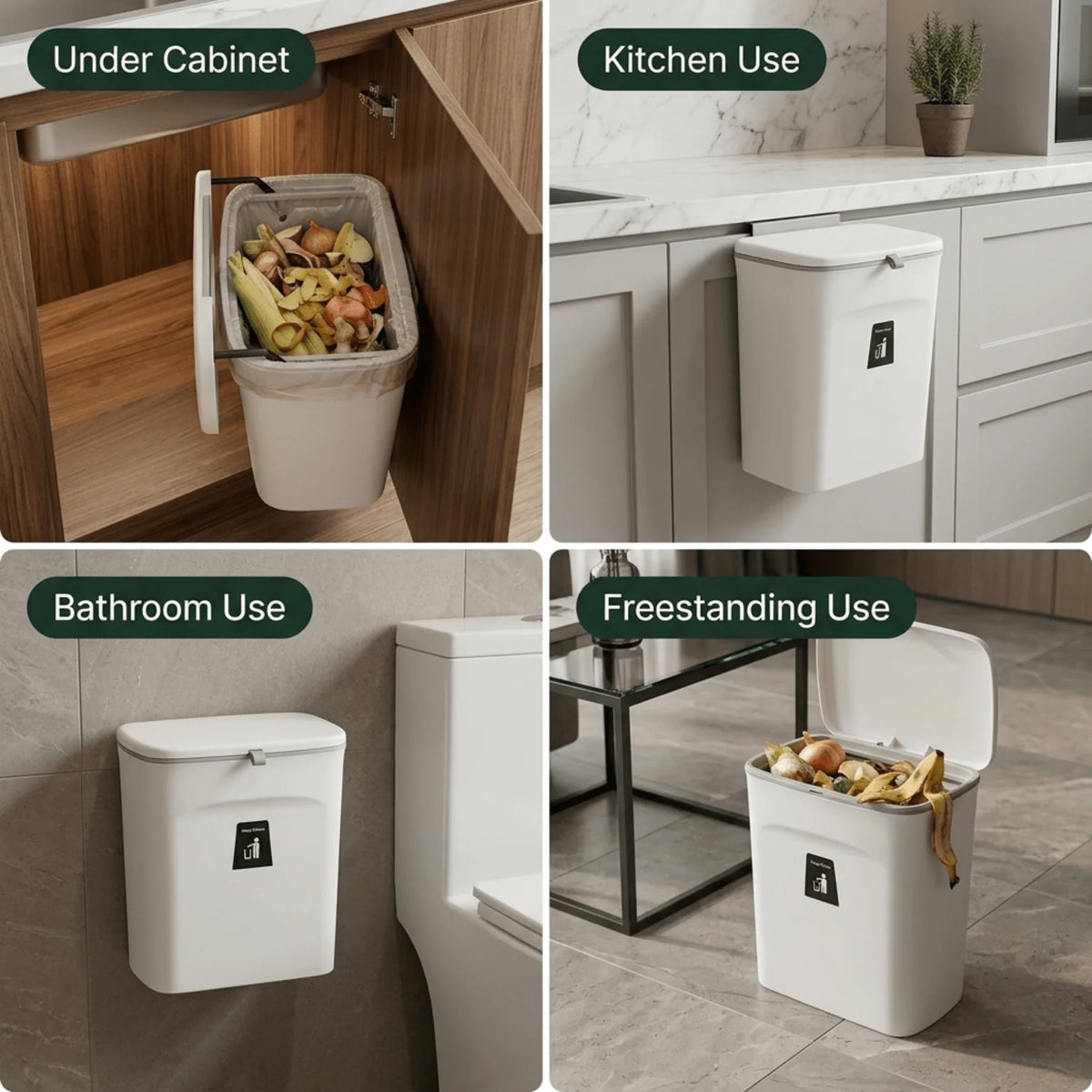 Kitchen Compost Bin Countertop & Wall-Mount Odor-Sealing Dual-Opening Lid