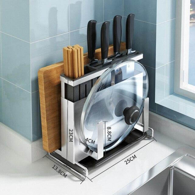 Kitchen Utensil Organizer Stainless Steel Ventilated Drying Rack Side Hooks