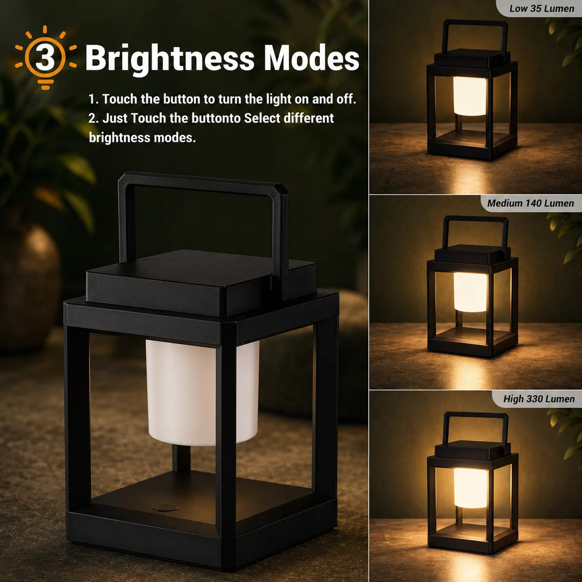 Lantern Solar & USB Rechargeable Dimmable LED
