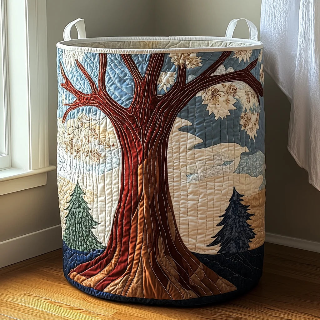 Laundry Basket Quilted Cotton-Polyester Self-Standing Foldable