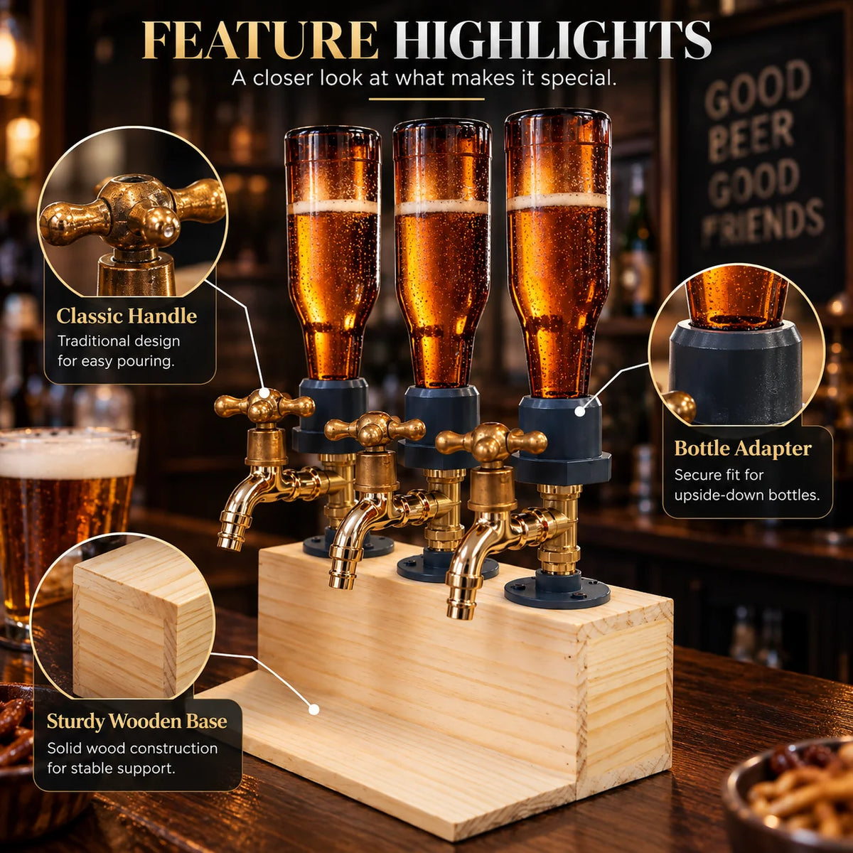 Liquor Dispenser Rustic Wood & Metal Taps