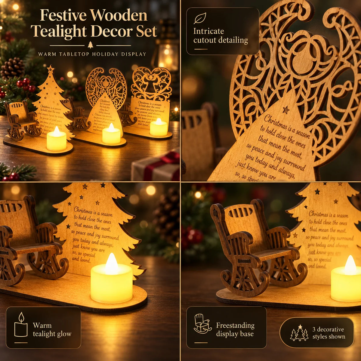 Memorial Ornament Rustic Rocking Chair & Candle Holder