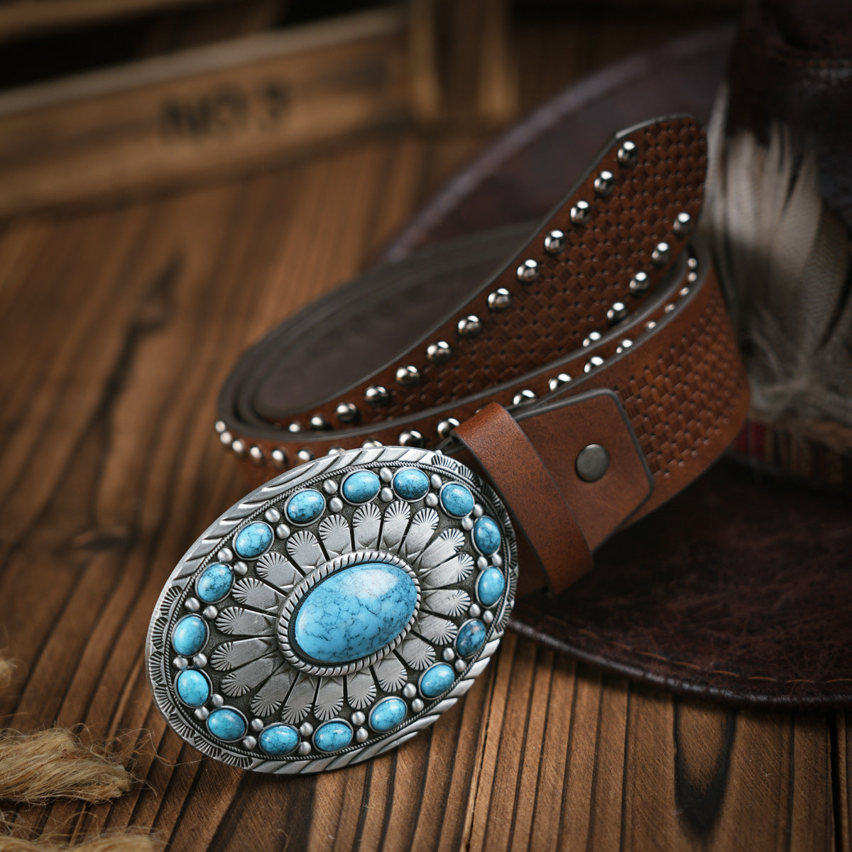 Men's Belt Western Style Vegan Leather & Metal Buckle