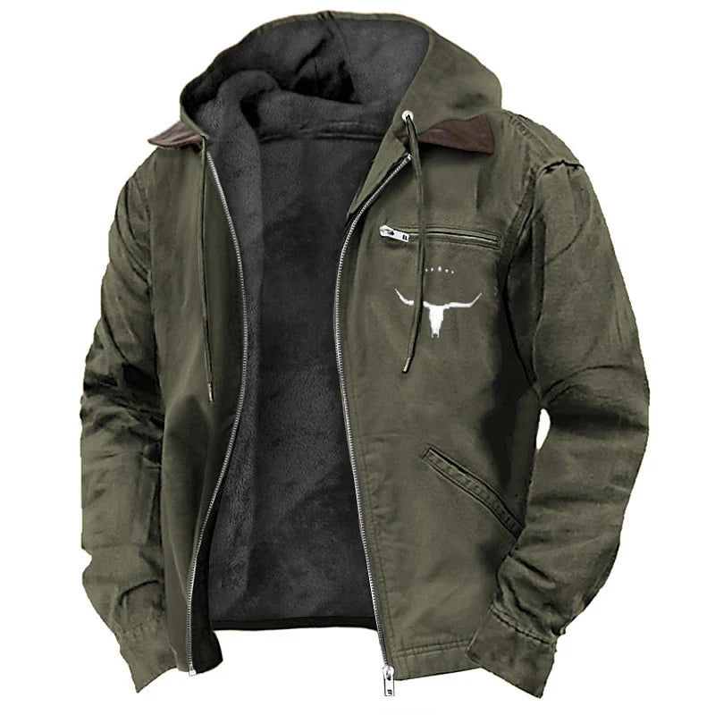 Men's Hooded Jacket Leather-Look Teddy Fleece Lined