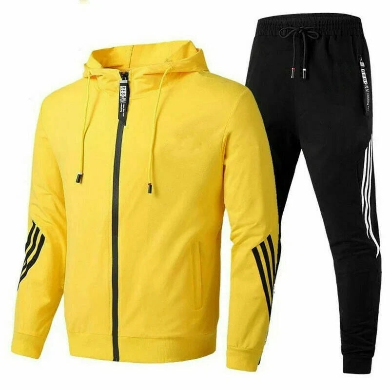 Men's Tracksuit Hooded Breathable Polyester-Cotton Zip Pockets