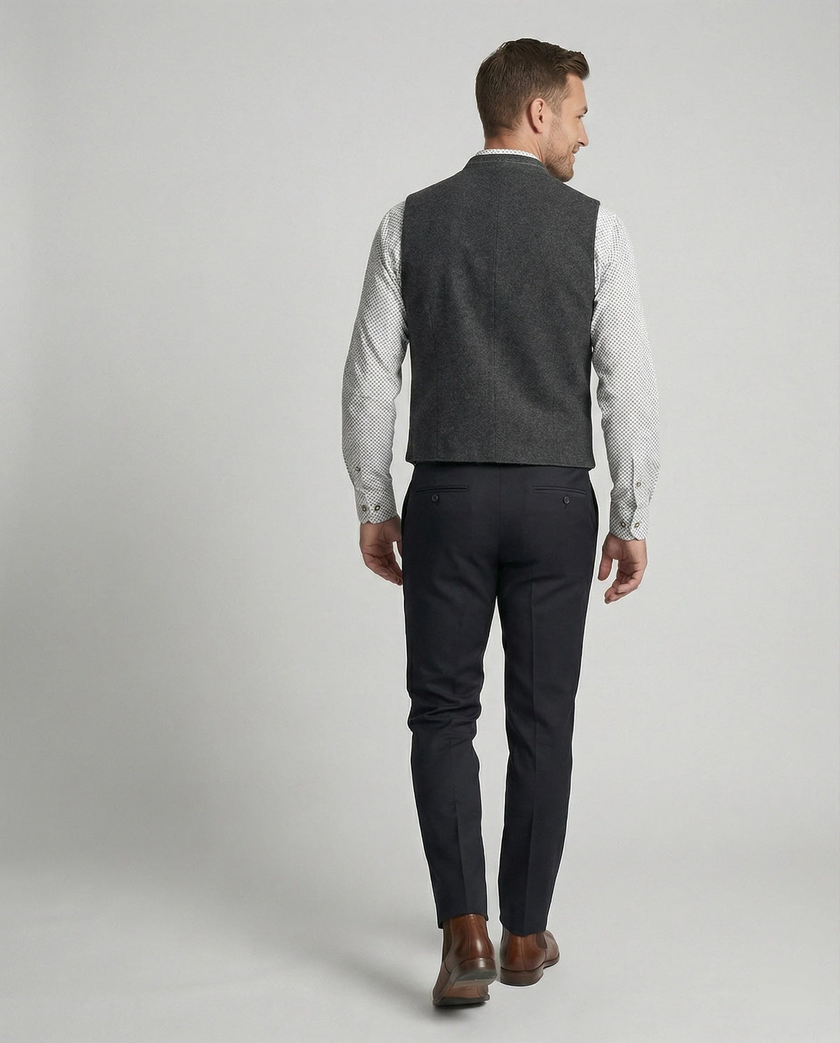 Men's Waistcoat Herringbone Tailored Fit Standing Collar