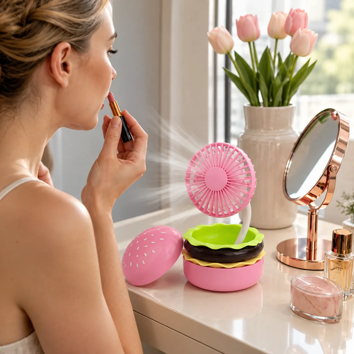 Mini Desk Fan Burger-Shaped USB Rechargeable