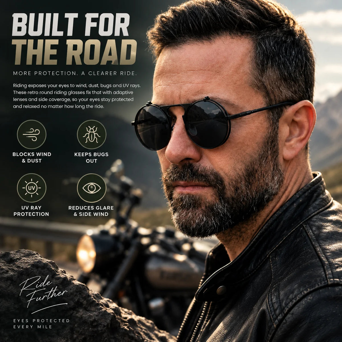 Motorcycle Sunglasses Flip-Up Double Lens & Mesh Side Shields