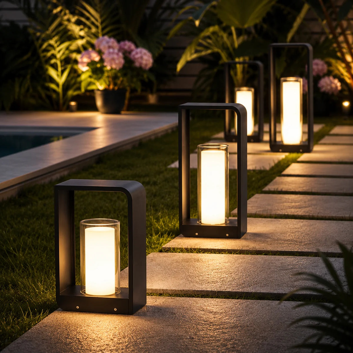 Outdoor Path Light Stainless Steel Frosted Acrylic Hardwired & Solar