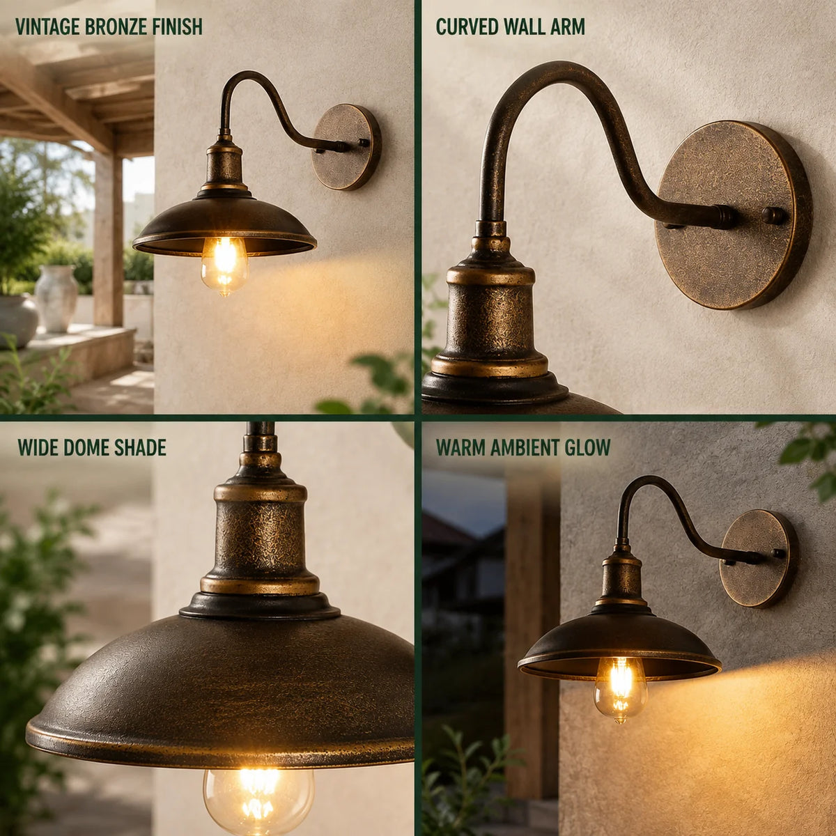 Outdoor Wall Sconce Gooseneck Downlight Aluminum Body