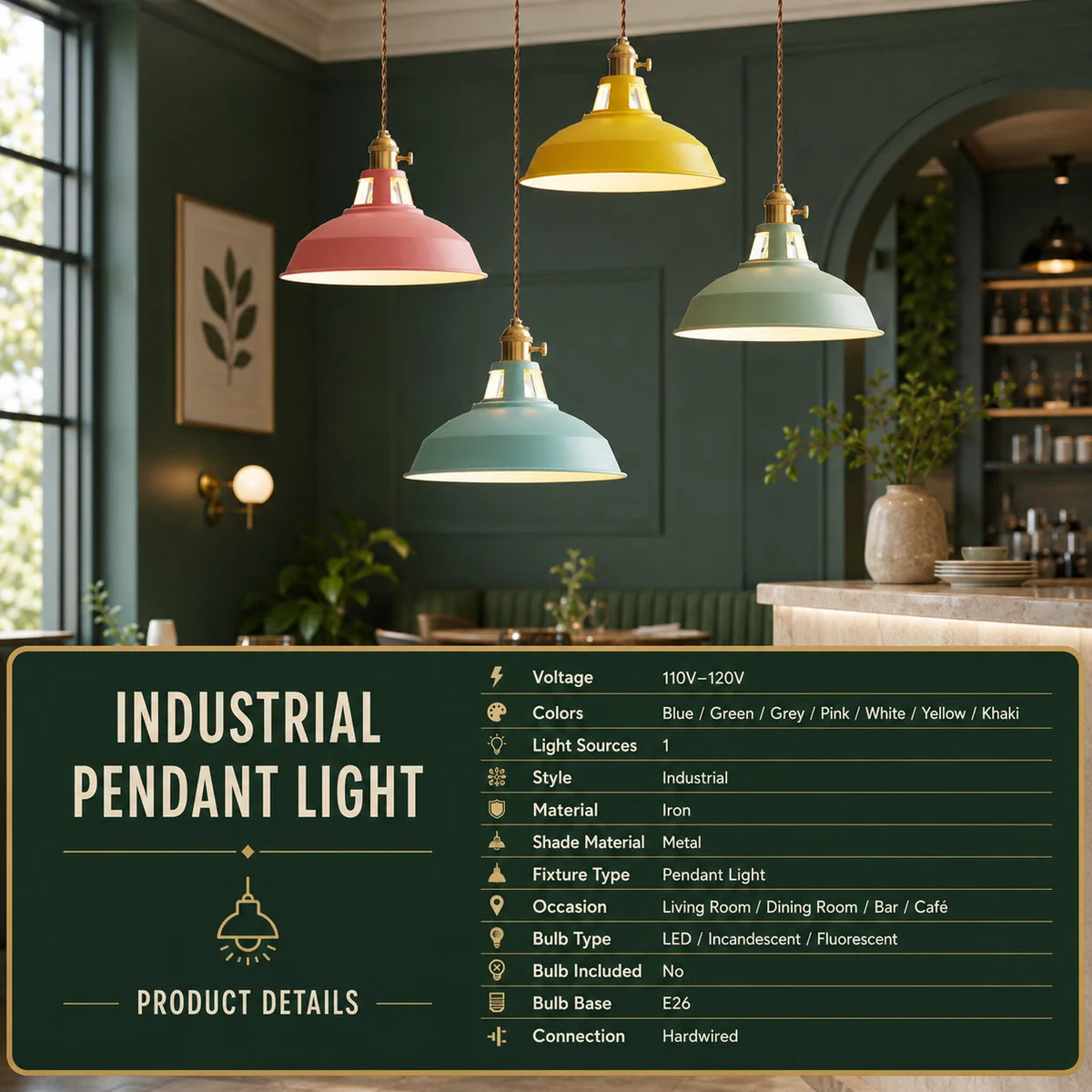Pendant Light Barn Shade Painted Iron & Adjustable Chain