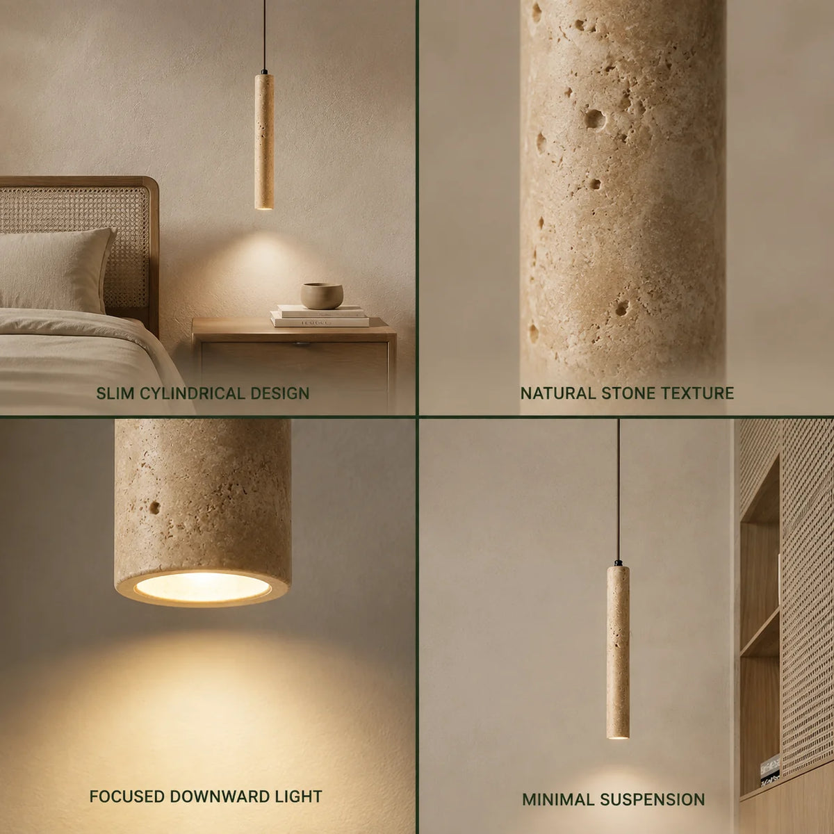 Pendant Light Natural Travertine Cylinder Warm 3000K