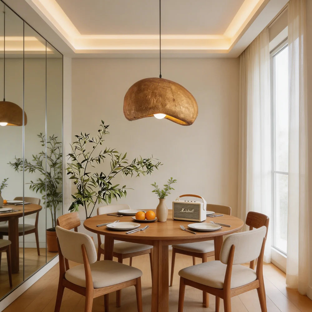 Pendant Light Sculpted Organic Shade Warm Earth-Tone Finish