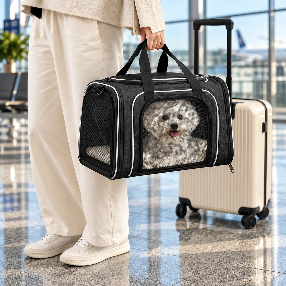 Pet Carrier Expandable Soft-Sided Breathable Mesh