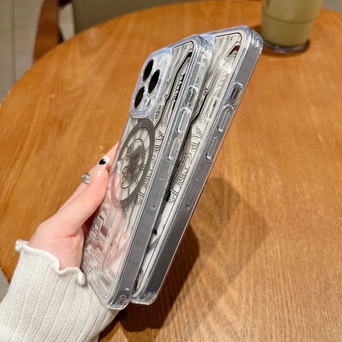 Phone Case Transparent Mechanical Clock MagSafe Compatible