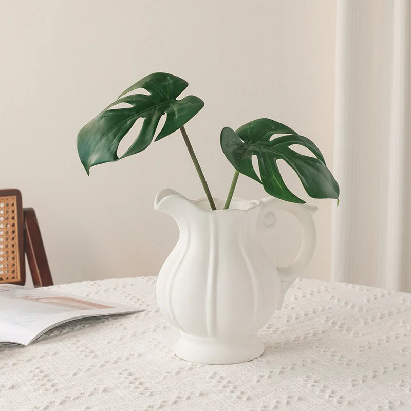 Porcelain Pitcher Ribbed Design & Graceful Handle