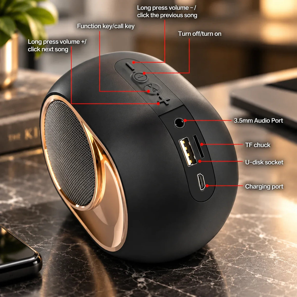Portable Bluetooth Speaker Omnidirectional Stereo & Deep Bass
