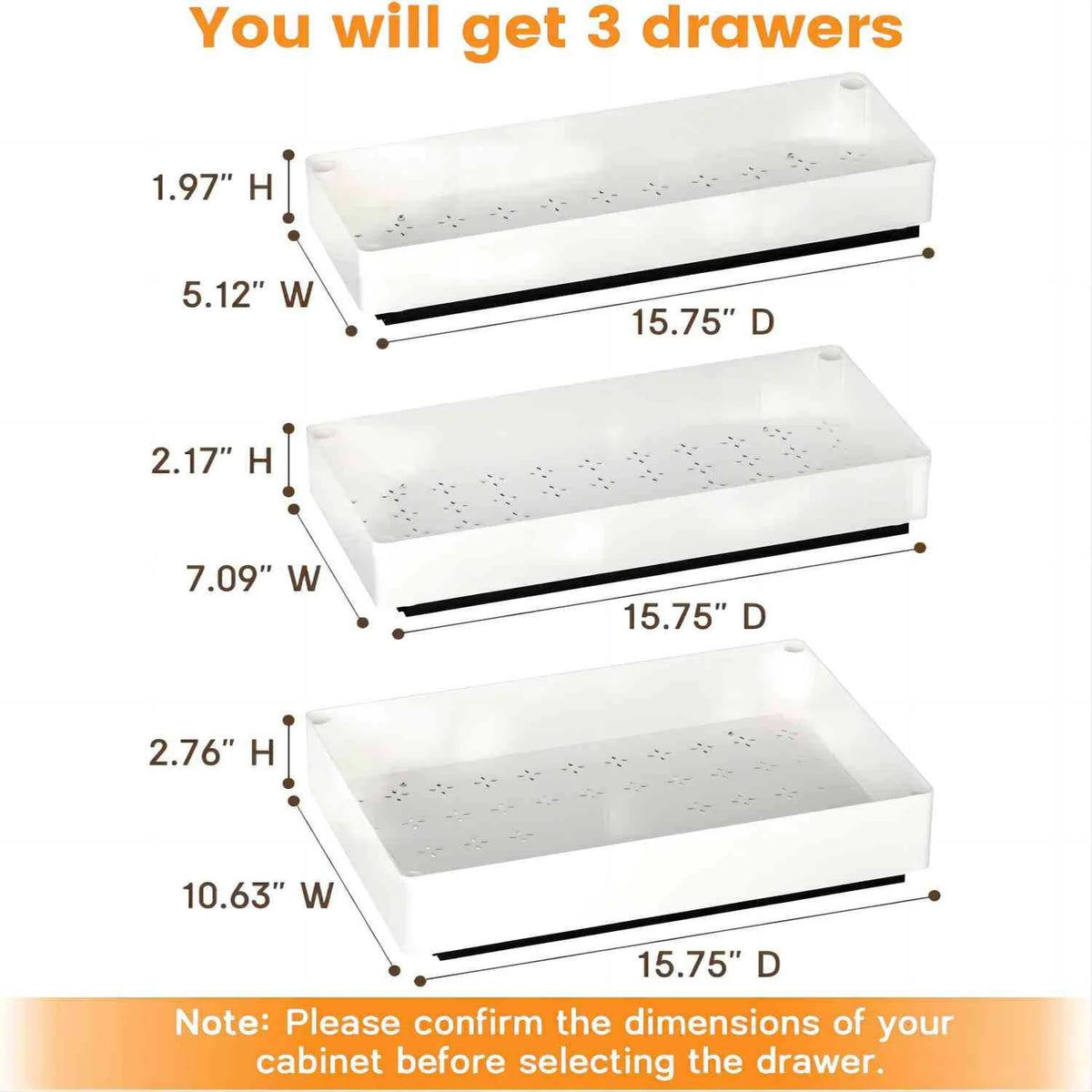 Pull-Out Cabinet Organizer Set of 3 Smooth-Glide Rails