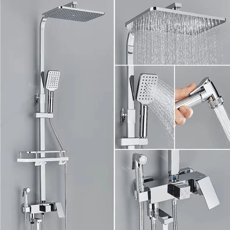 Rain Shower Set Adjustable Height & 4 Spray Functions