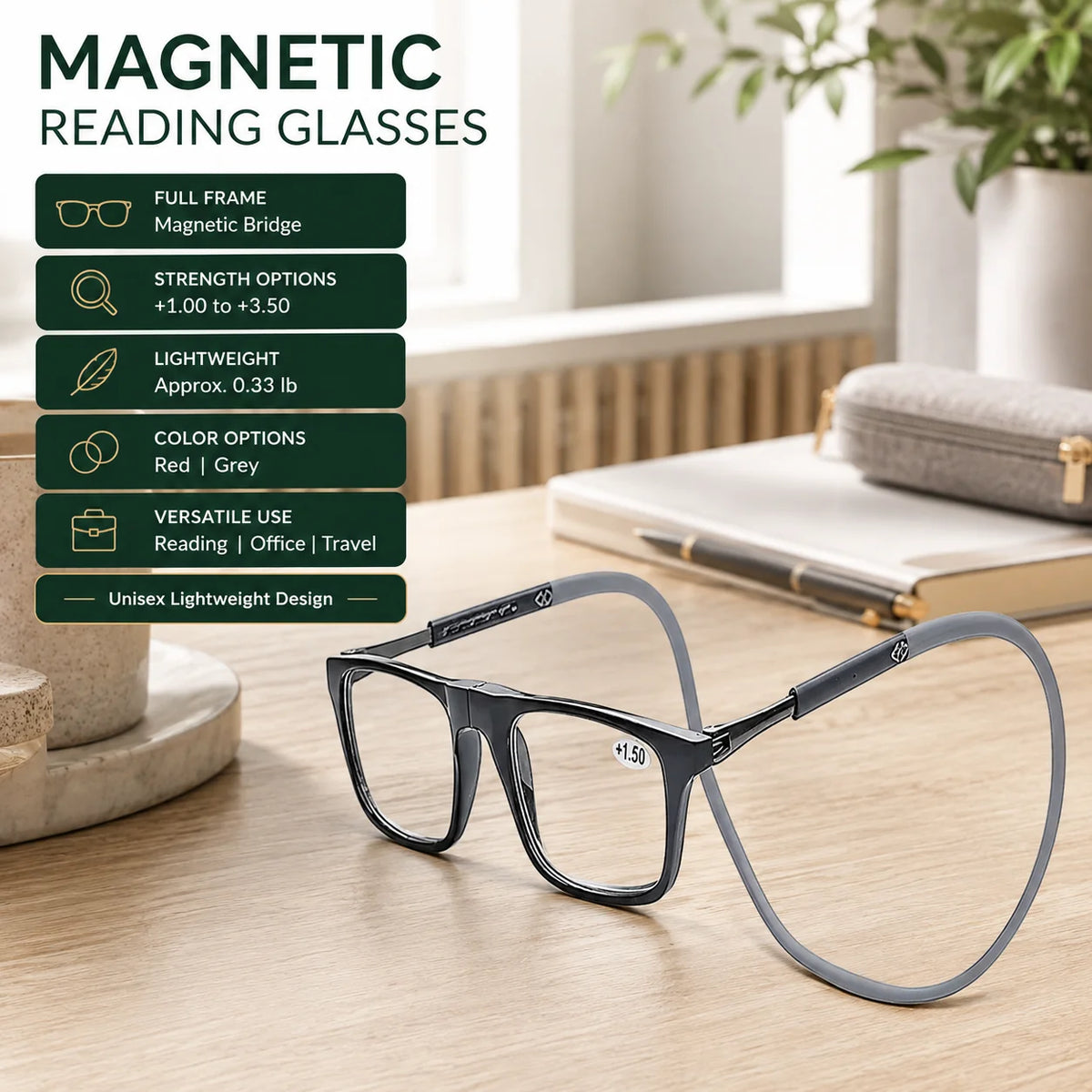 Reading Glasses Magnetic Front Bridge Lightweight Frame