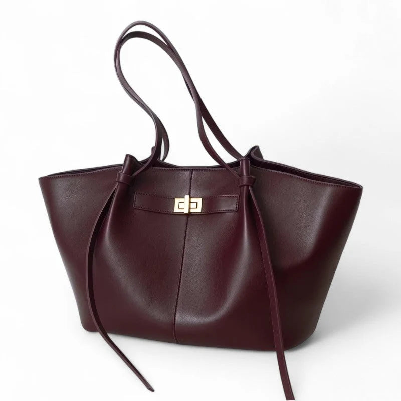 Shoulder Bag Laptop-Sized PU Leather Gold Clasp