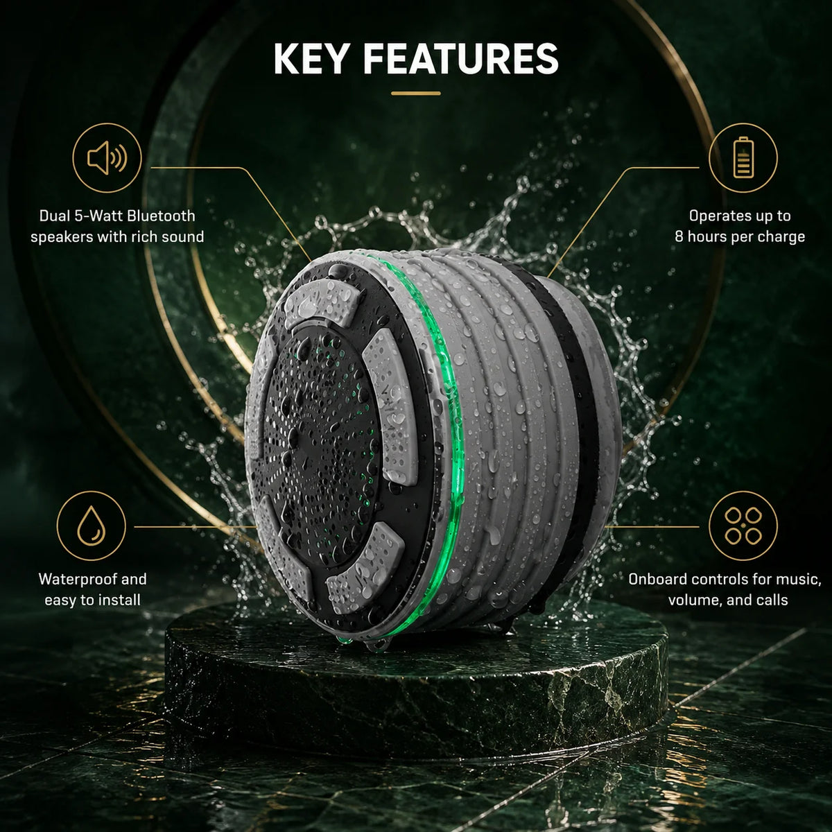 Shower Speaker Twin 5-Watt Bluetooth IP67 Suction Mount