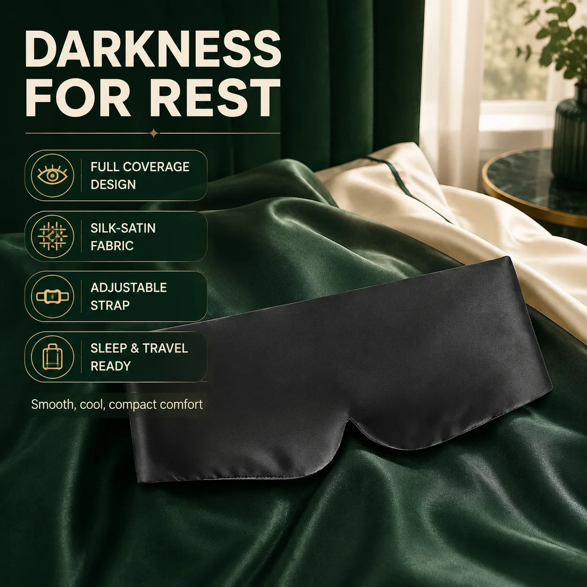 Sleep Mask Contoured Satin Light-Blocking & Adjustable Strap