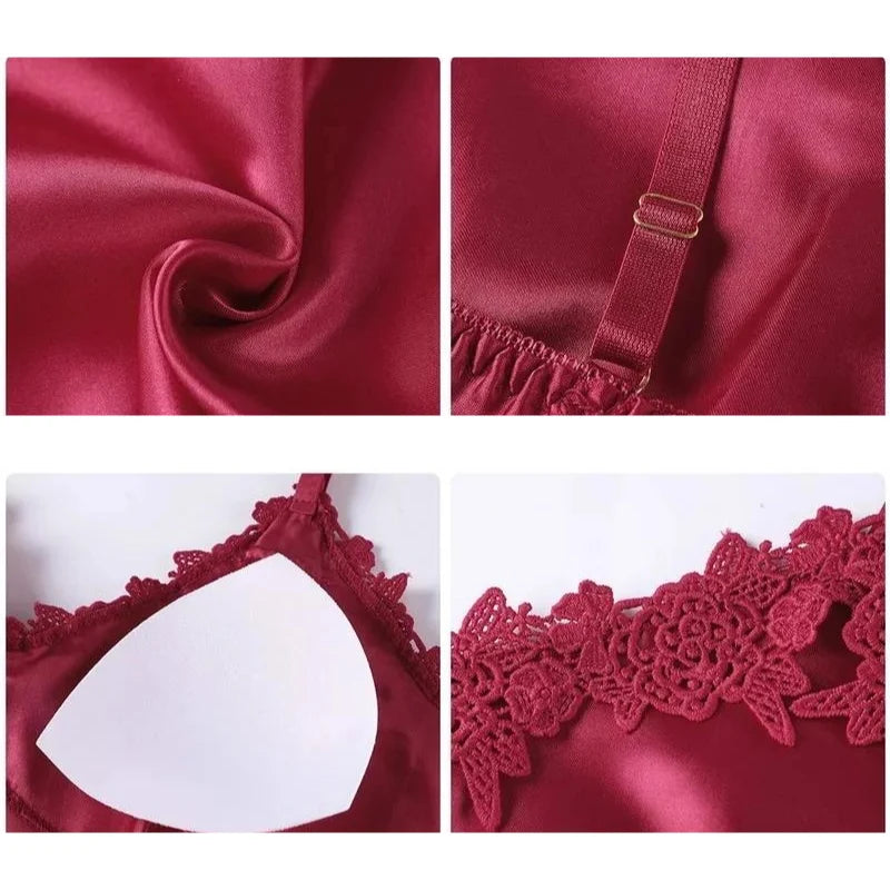 Sleepwear Set Satin & Lace Five Piece