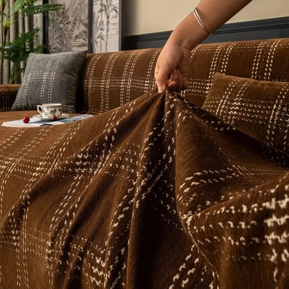 Sofa Cover Chenille Plaid Anti Slip Machine Washable