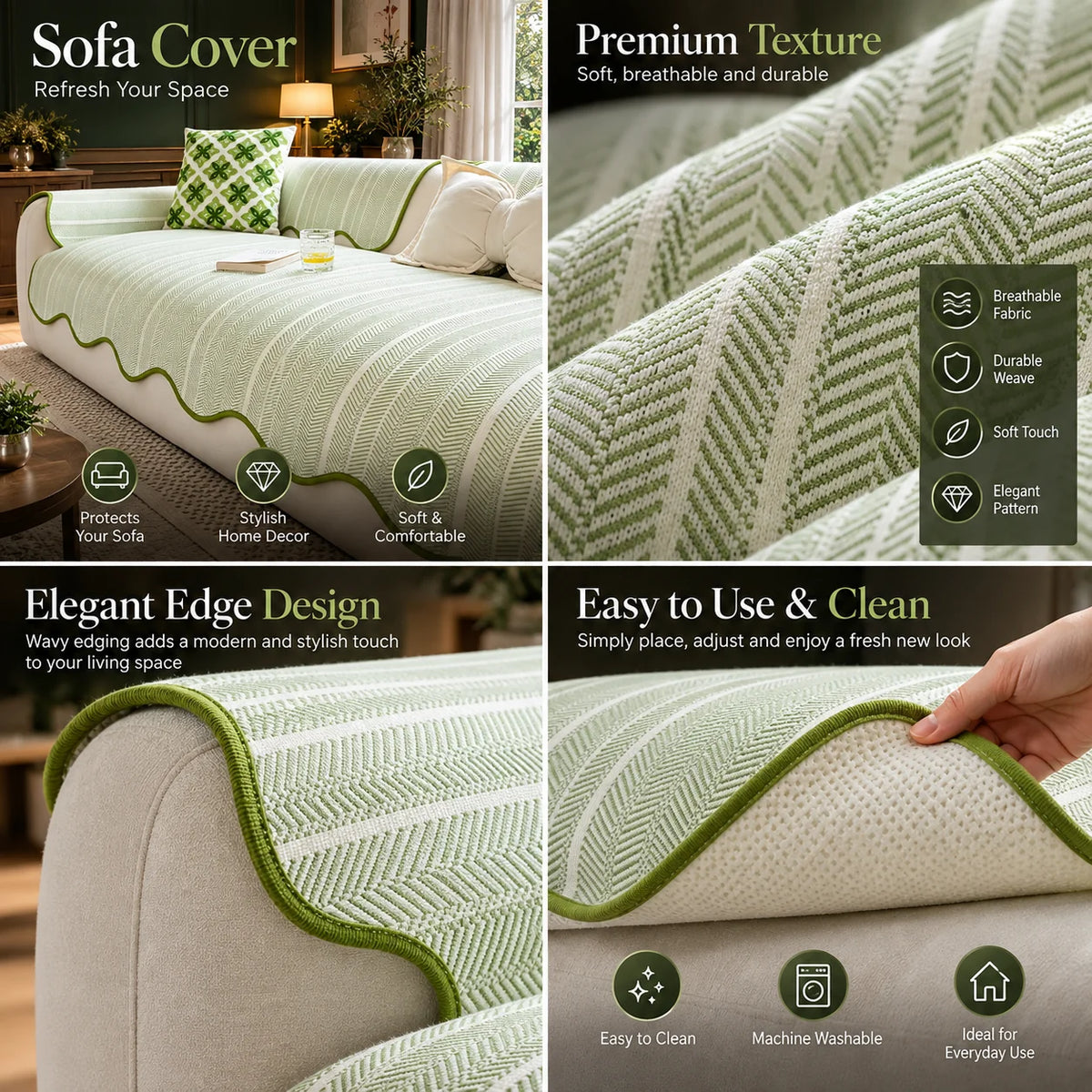 Sofa Cover Microfiber & Machine Washable No Straps