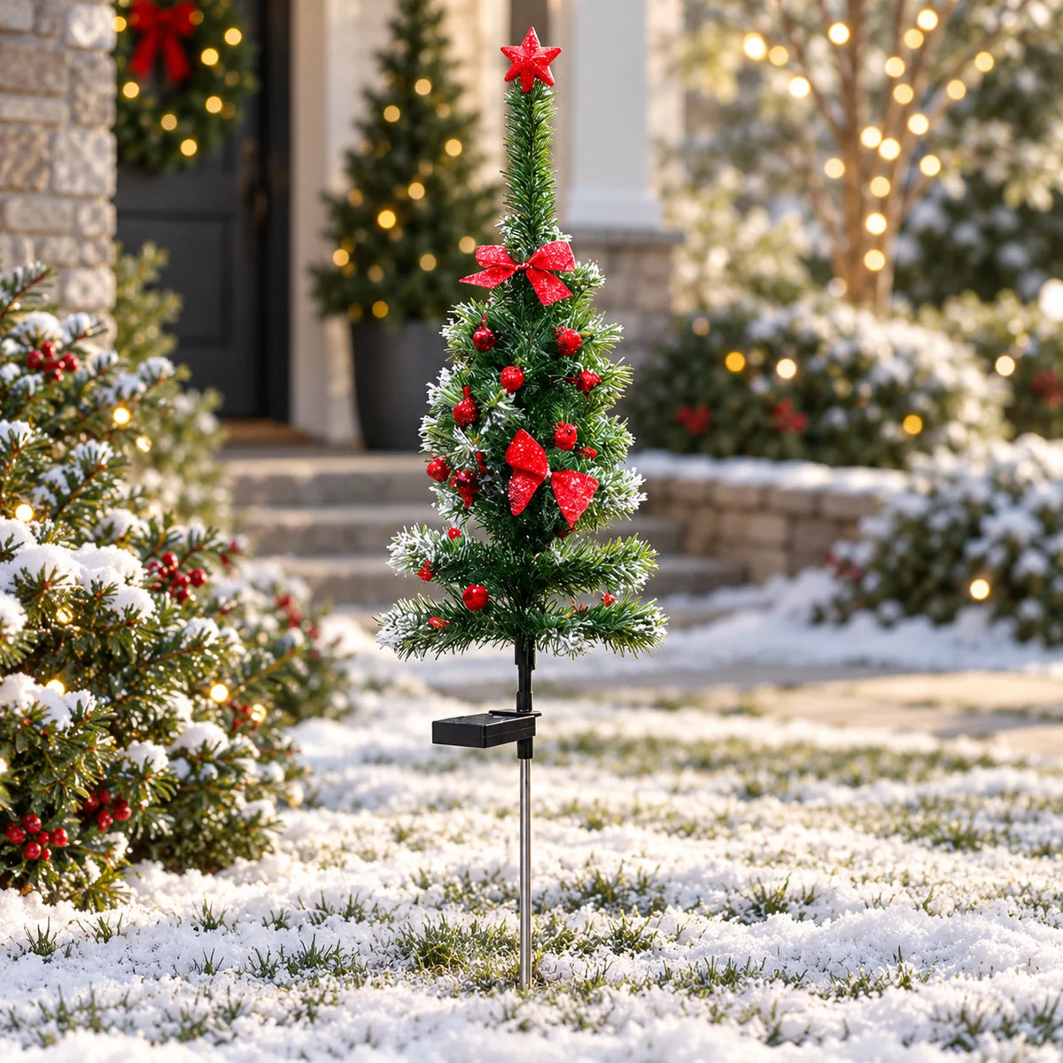 Solar Stake Lights Christmas Tree Weatherproof Auto-On