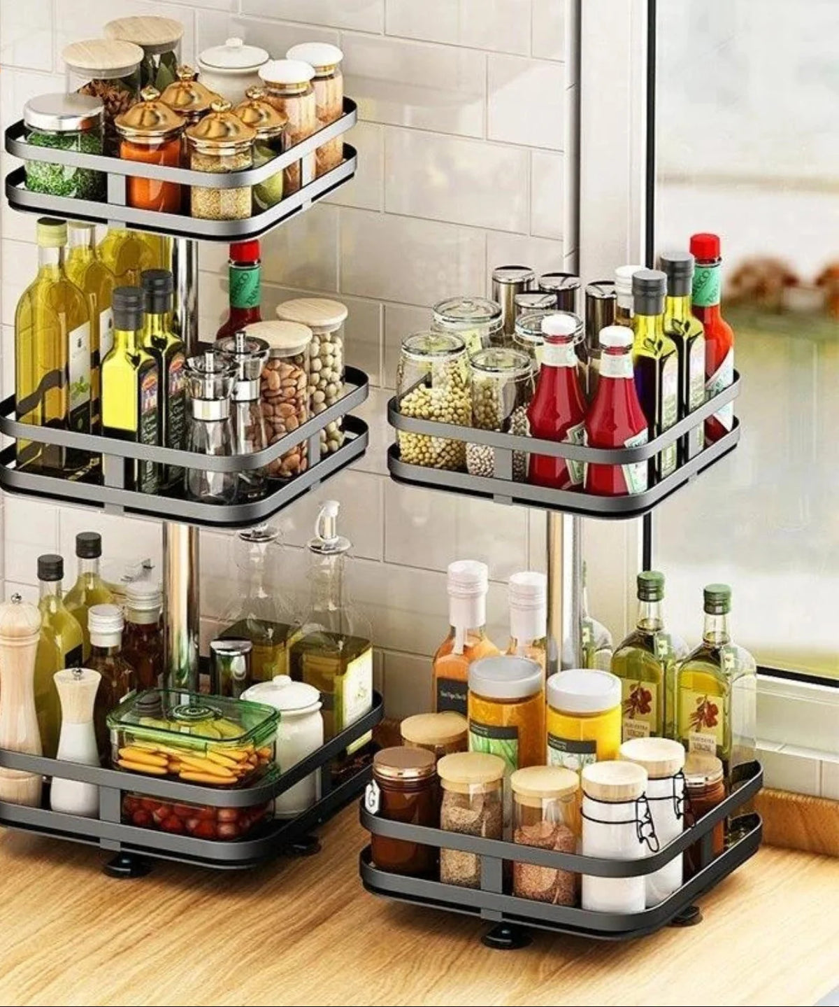 Storage Shelf Stainless Steel 360° Swivel Adjustable Height