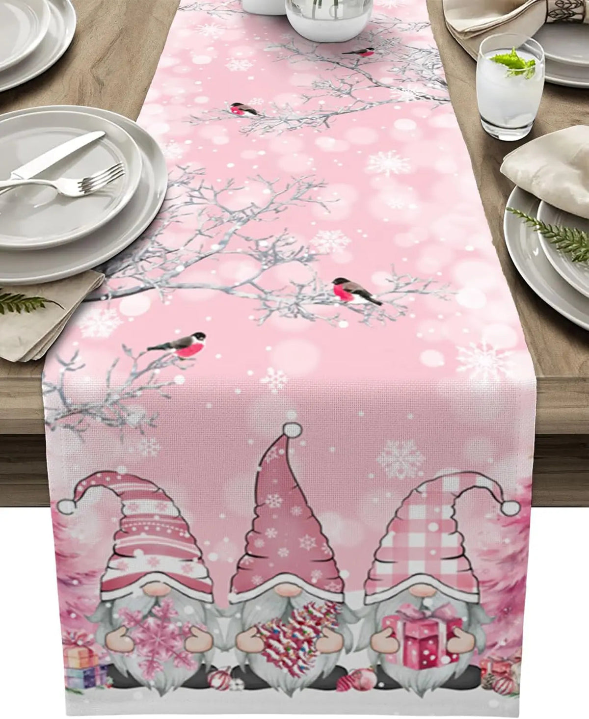 Table Runner 100% Linen Snowflake & Gnome Design