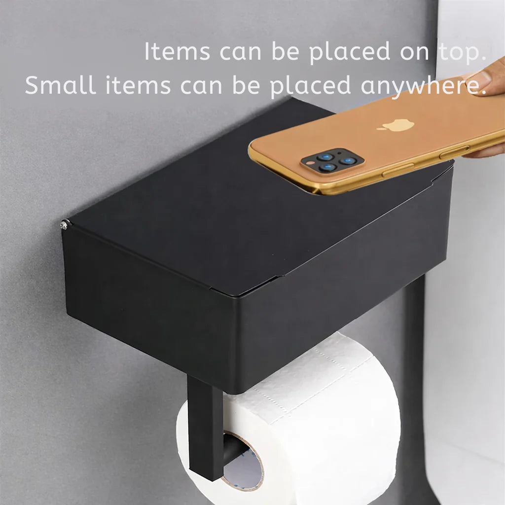 Toilet Paper Holder 2-in-1 Storage Shelf Drill-Free Mounting