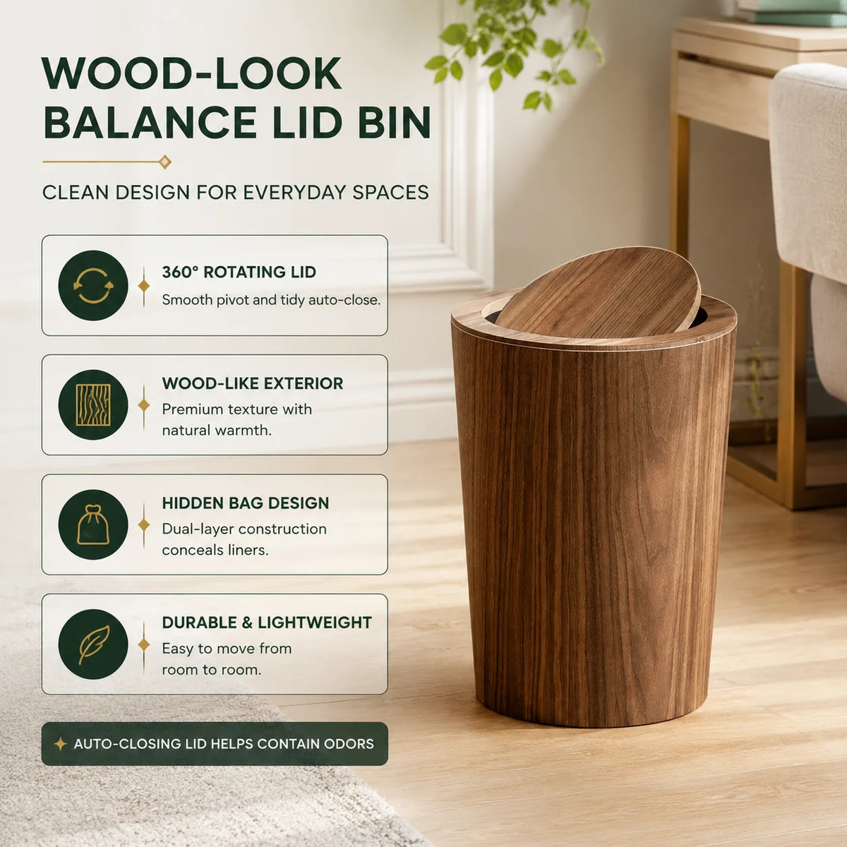 Trash Can 360 Degree Swing Lid Concealed Bag Holder