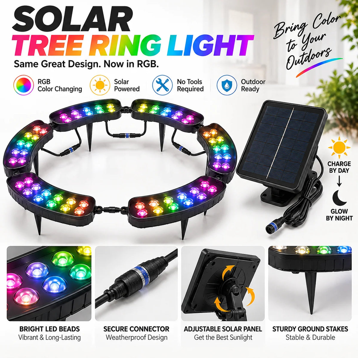 Tree Ring Light Solar-Powered RGB Modular Design