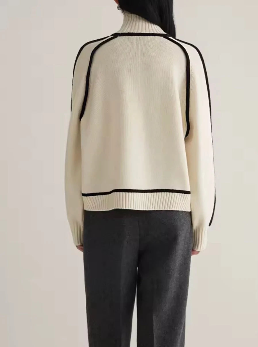 Turtleneck Sweater Color-Block Acrylic-Polyester Blend Regular Fit