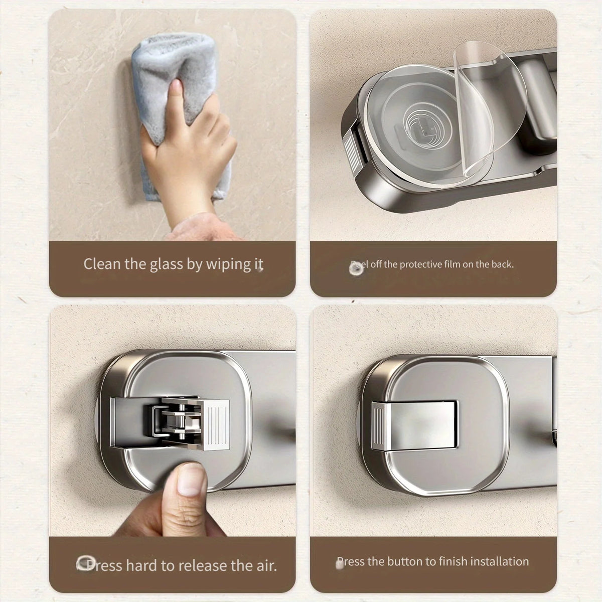 Wall Hook Rack Hidden 5 Hooks Drill-Free Suction Mount