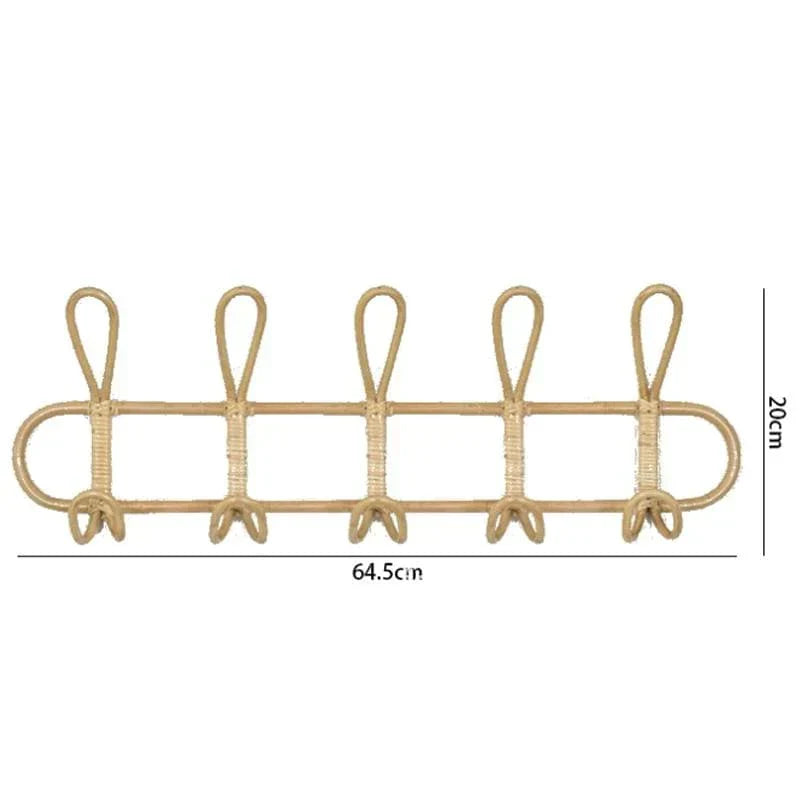 Wall Hook Rack Woven Rattan 5 Hooks Space Saving