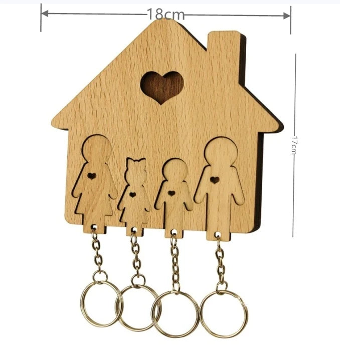 Wall Key Holder Family Silhouette Natural Wood