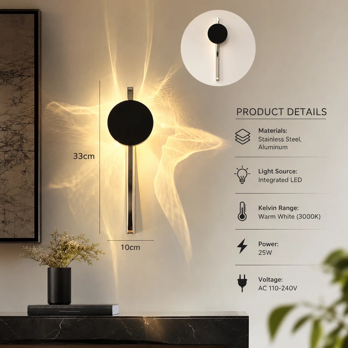 Wall Lamp Rotating Ripple Effect Integrated LED Polished Chrome