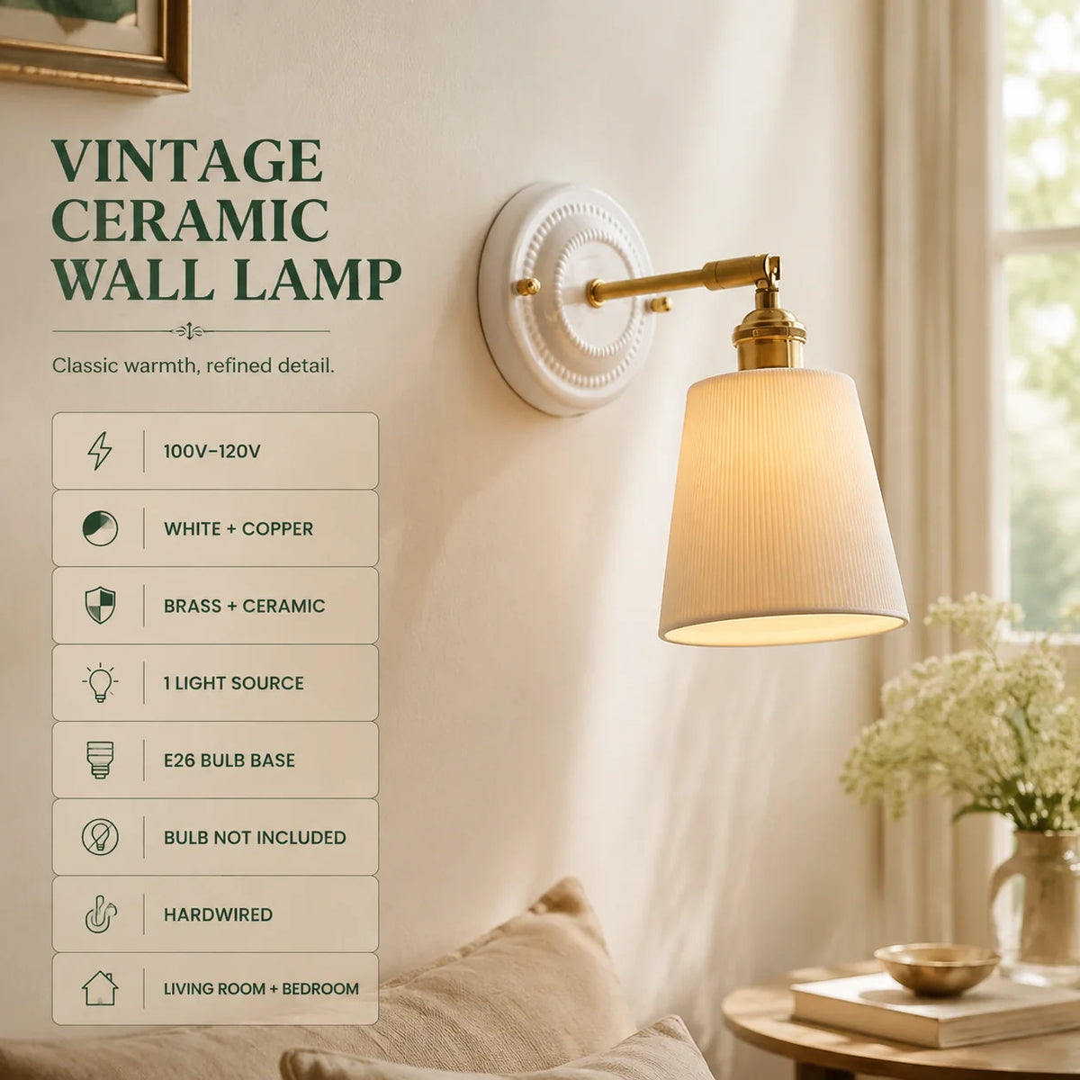 Wall Sconce Glazed Ceramic & Brass Hardwired