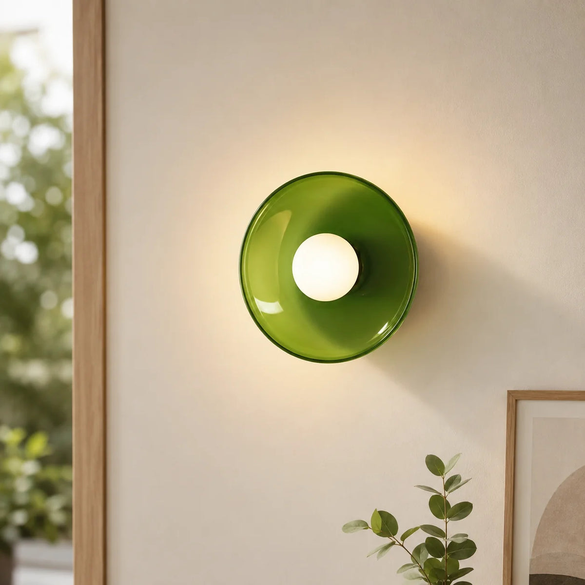 Wall Sconce Mid-Century Colored Glass Ring & Frosted Orb