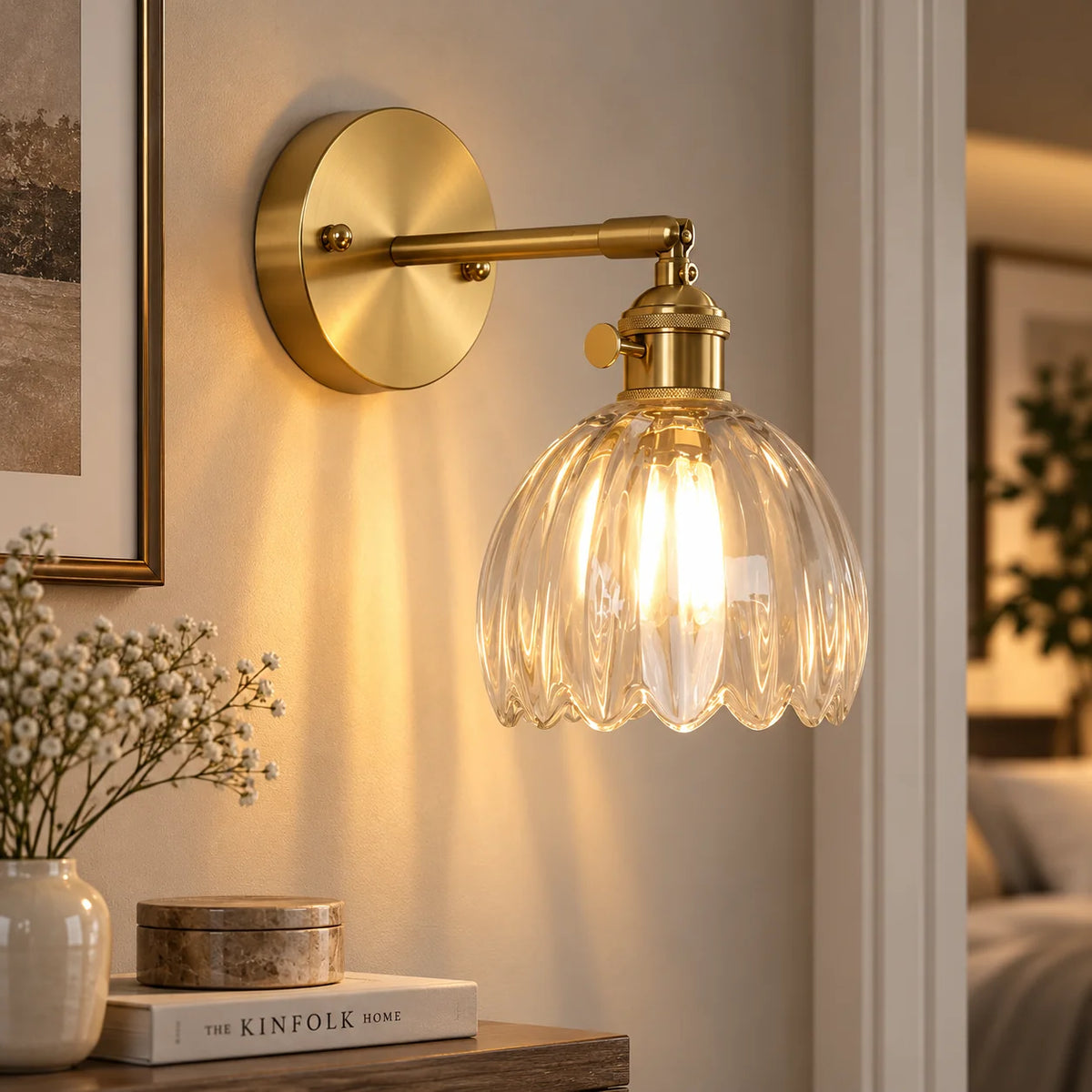 Wall Sconce Petal Glass Shade Brass Mount
