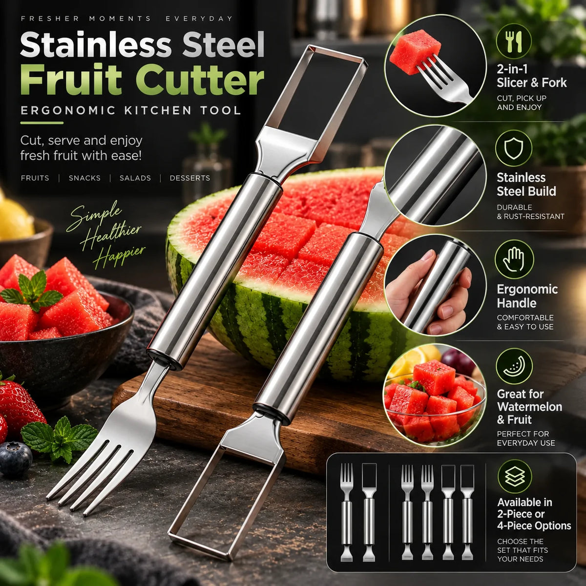 Watermelon Slicer & Serving Fork Stainless Steel