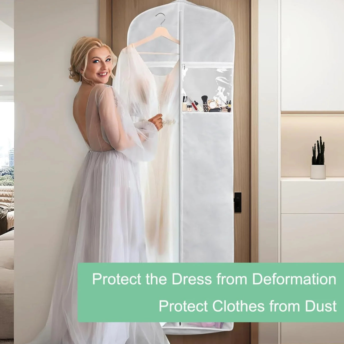 Wedding Dress Garment Bag Extra-Long Water-Resistant Clear Zipper Pockets