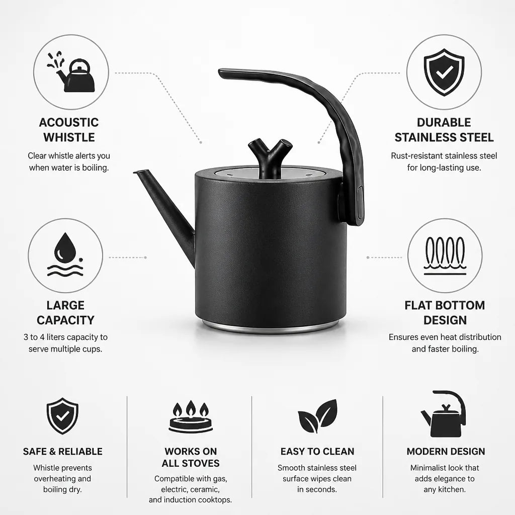 Whistling Kettle Stainless Steel Flat Bottom 3-4 L Capacity