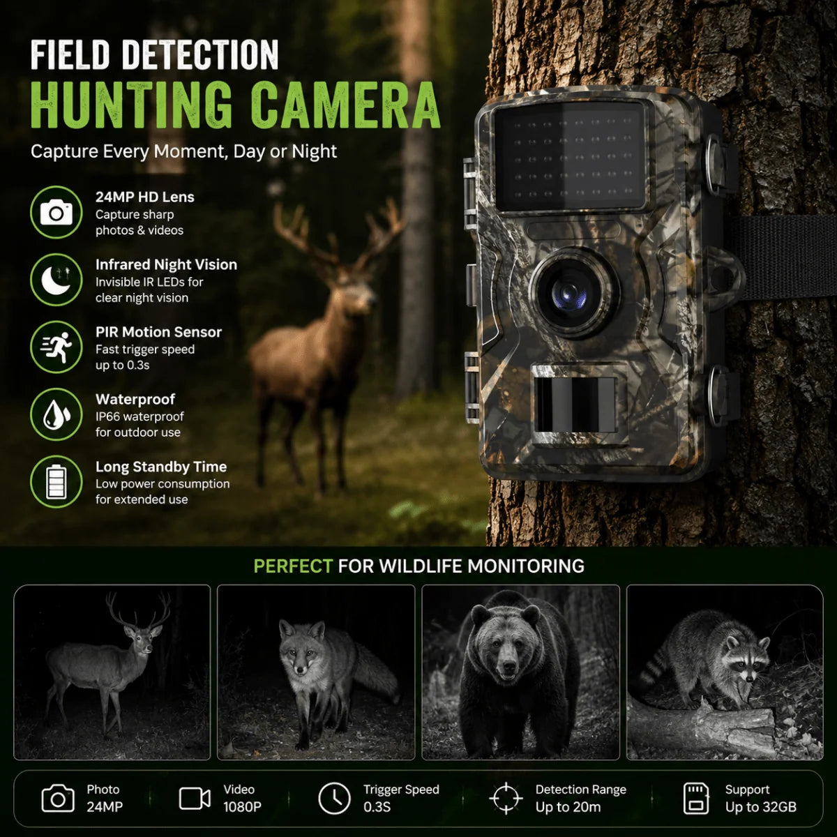 Wildlife Camera 16MP Motion Detection Day & Night Recording