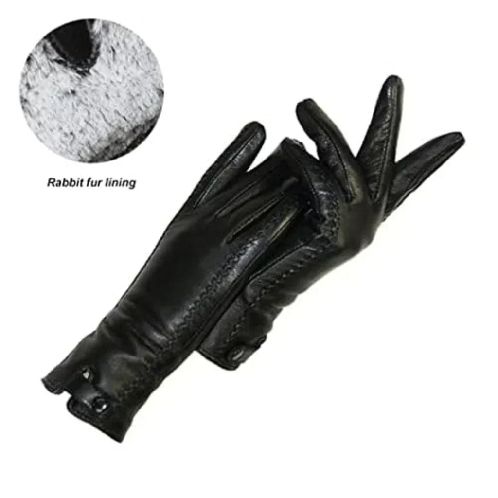 Women's Vintage Leather Gloves Wool Or Rabbit Fur Lined